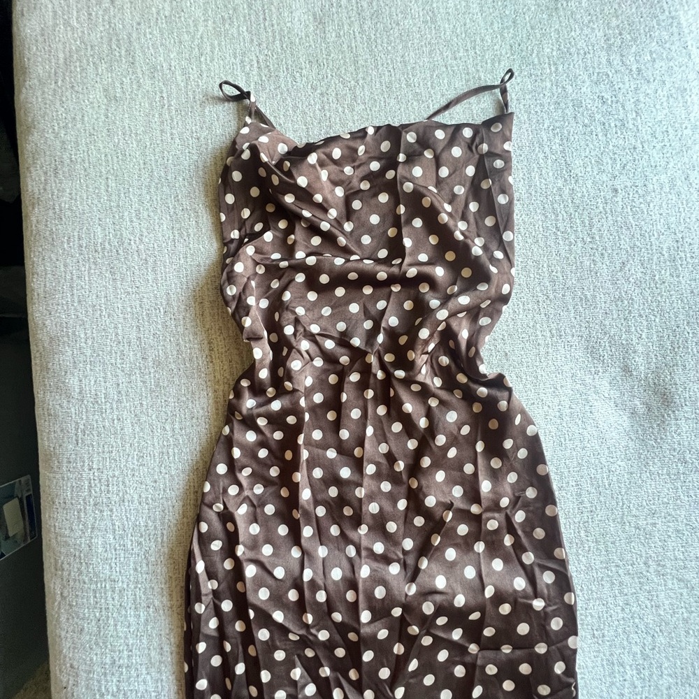 PrettyLittleThing Brown and White Polka Dot Maxi Dress